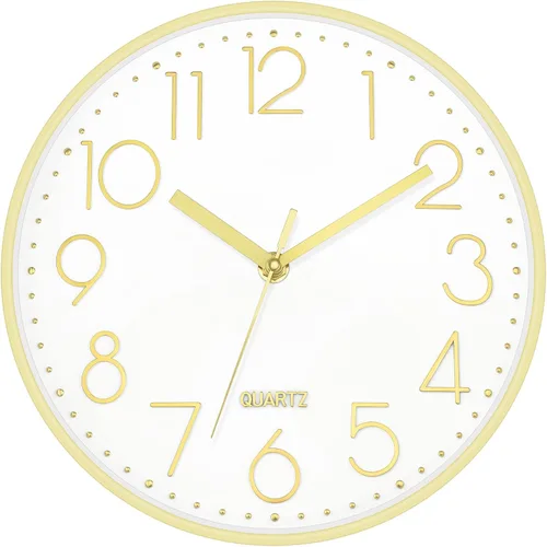 Miniatura 9 de Lumuasky Reloj de pared dorado de 12 pulgadas, silencioso y sin tictac, funciona con pilas, redondo, moderno, para decoración de sala de estar