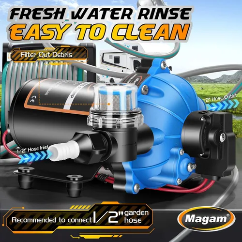 Miniatura 5 de Bomba de agua mejorada de 12 voltios, 7 GPM 70 PSI, diafragma autocebante de cinco cámaras de 12 V CC RV bomba fresca con interruptor de presión