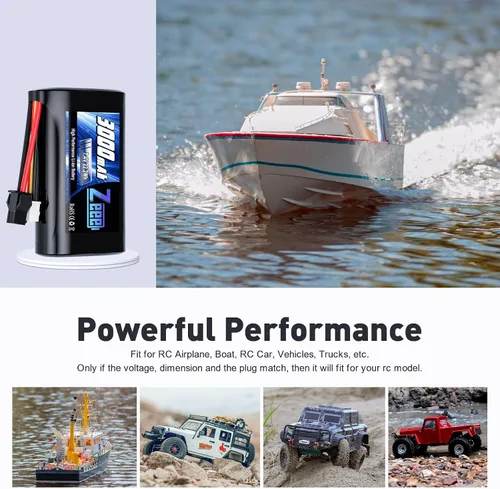 Miniatura 6 de Zeee 2S - Batería de iones de litio de 3000 mAh, 7.4 V, conector SM 2P, batería recargable RC con cargador de batería de 7.4 V, compatible con WPL