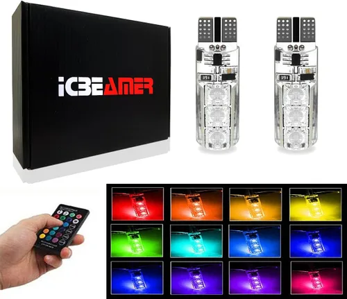 ICBEAMER T10 194 168 W5W Bombillas LED RGB con control remoto, luces estroboscópicas de 16 colores para reemplazar