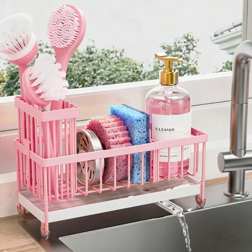 Miniatura 22 de Cisily Soporte de esponja negro extra grande para fregadero de cocina, organizador de fregadero con soporte alto para cepillos, organizadores