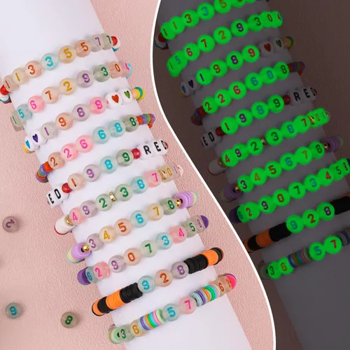Miniatura 6 de 900 cuentas numéricas para pulseras, 9 colores, 0-9, números, bricolaje, joyería, pulseras, collares, llavero, manualidades, 0.27 x 0.157 pulgadas