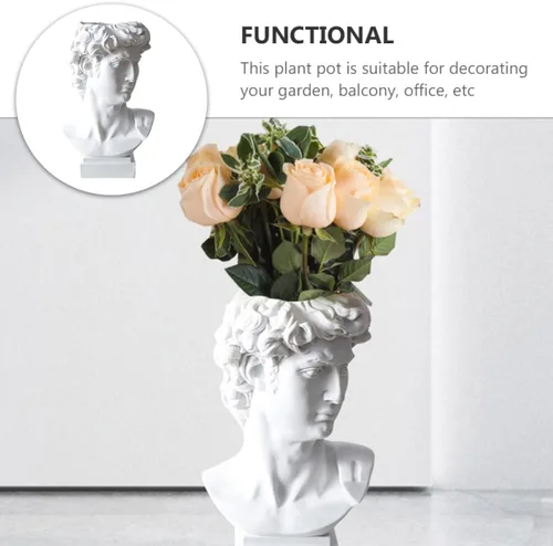 Miniatura 2 de STOBOK Soporte creativo para bolígrafo de resina con mini contenedor para plantas, divertido organizador de escritorio de estatua para oficina