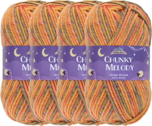 Miniatura 11 de JubileeYarn Chunky Melody - Hilo para tejer 100g/madeja, mezcla de lana gruesa, color maíz naranja - 2 madejas 15 Maíz Naranja