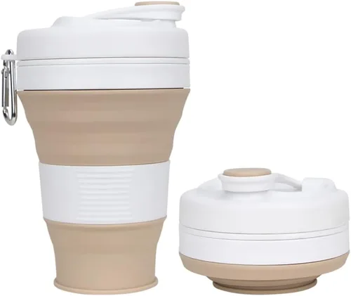 Miniatura 17 de Taza de camping plegable con popote de silicona plegable para café, botella deportiva, portátil, para viajes, al aire libre, 16 onzas, 20 onzas