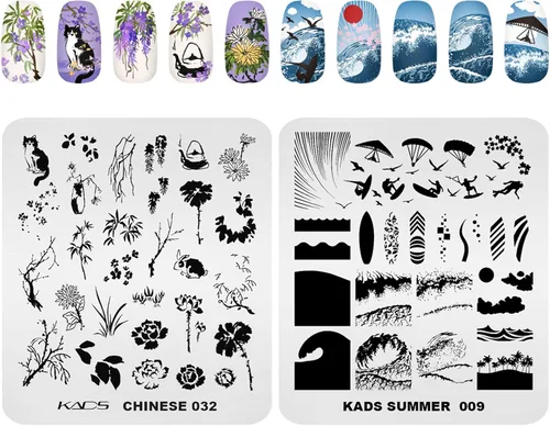 Miniatura 6 de KADS 10 piezas de placas de estampado de uñas, plantillas de arte de uñas, herramienta de bricolaje, corazón, conejo, flor, helado, parapente