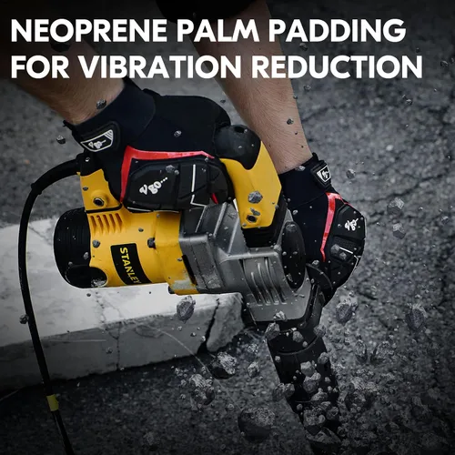 Miniatura 6 de Vgo... 1 par de guantes de trabajo de cuero sintético resistente, compatible con pantalla táctil (talla M, negro y rojo, SL9722)