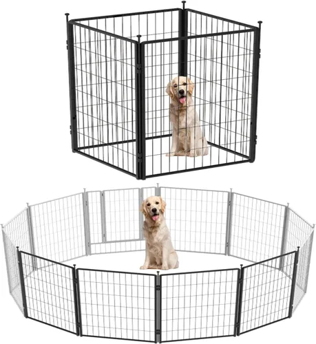 Miniatura 17 de Corralito para perros de 36 pulgadas, 8 paneles para uso en interiores y exteriores, valla de metal resistente para mascotas con estacas