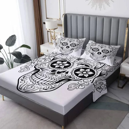 Miniatura 8 de Divertidas sábanas de esqueleto tamaño individual, sábanas de microfibra suave con bolsillo profundo, sábanas y fundas de almohada estampadas sin