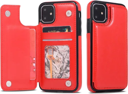 Miniatura 5 de UEEBAI Funda para iPhone 11 Pro Max, funda de piel sintética de lujo con [dos cierres magnéticos] [ranuras para tarjetas] función de soporte