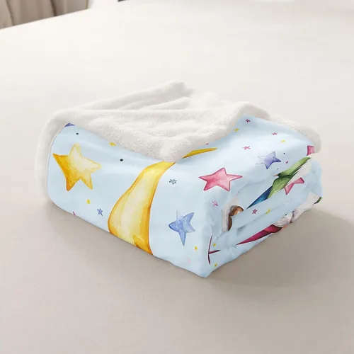 Miniatura 5 de Erosebridal Cartoon Gnomes Fleece Blanket,Dwarf Throw Blanket 40x50 Inch for Bedroom Living Rooms Sofa Couch,Colorful Stars Sherpa