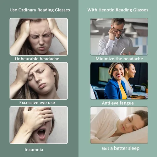 Miniatura 6 de Henotin - Paquete de 6 lentes de lectura para hombres y mujeres, con bloqueo de luz azul, elegantes, para computadora, con estuche de cuero Mezcla