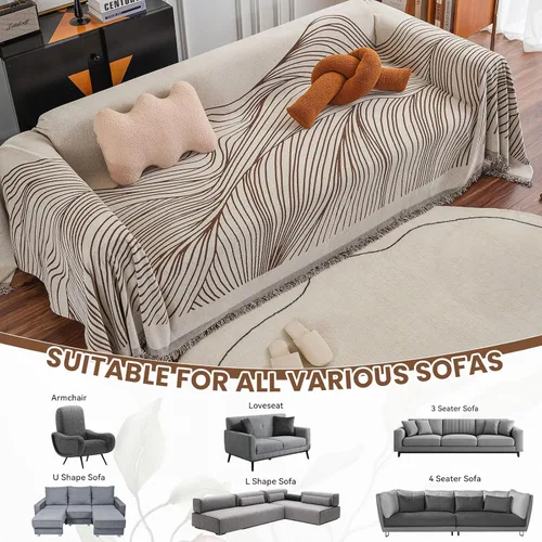 Miniatura 3 de VClife Funda de Sofá XL de Chenilla para Sofá de 3 Cojines, Fundas de Sofá Modernas a Rayas Beige Chocolate para Niños Lavables Protector de Sofá 07