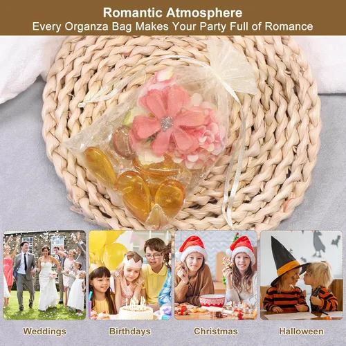 Miniatura 5 de 100 unidades 4 x 6 pulgadas sheer cordón organza bolsas Sumdirect joyería, bodas y fiestas de navidad favor bolsas de regalo, Beige, 4 x 6
