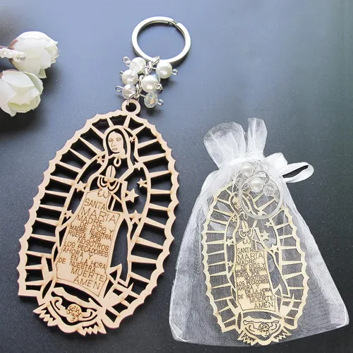 Miniatura 4 de 12 llaveros de Nuestra Señora de Guadalupe con bolsas de regalo Bautizo Recuerdo Marrón, Marrón