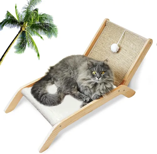 Miniatura 8 de PETKARAY Silla de playa para gatos, camas elevadas para gatos de interior, tumbona acogedora original con rascador de sisal y pelota de juguete Azul