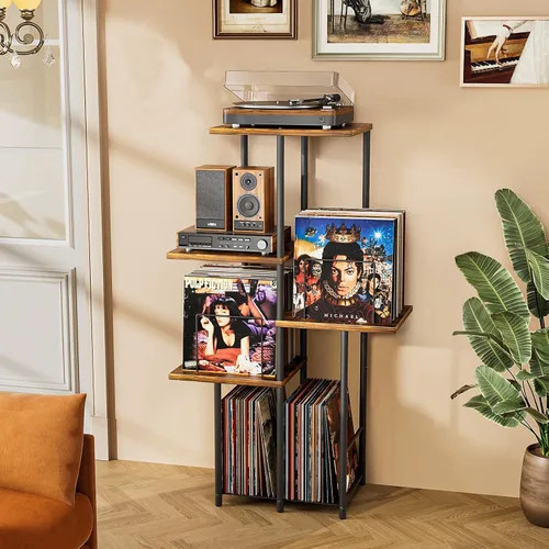 Miniatura 8 de Soporte para Tocadiscos, Soporte de Almacenamiento de Discos de Vinilo con Estante de Exhibición, Mesa de Soporte para Tocadiscos con Divisores