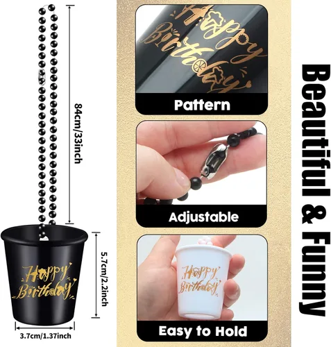 Miniatura 2 de 24 collares de cristal de chupito de feliz cumpleaños en cuentas, taza de plástico para accesorios de fotos, suministros de fiesta de cumpleaños