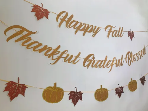 Miniatura 3 de Tinbax Decoración de otoño para el hogar, decoración de Acción de Gracias, pancarta con texto en inglés «Happy Fall and Blessed Grateful Thankful»