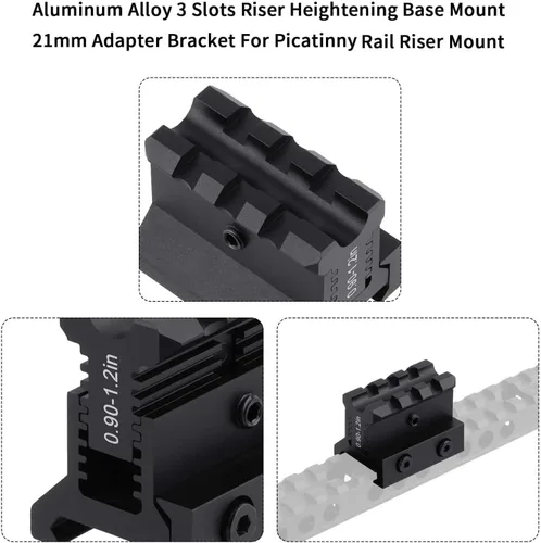 Miniatura 6 de Picatinny - Serie de bloqueo de altura ajustable con liberación rápida, 1.57 pulgadas de largo 3 ranuras, elevación de 0.9 a 1.2 pulgadas, ranuras
