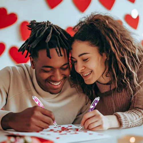 Miniatura 5 de Yeaqee 48 bolígrafos para el día de San Valentín, bolígrafos retráctiles de corazones coloridos a granel, regalos de fiesta de corazón dulce, 0.039