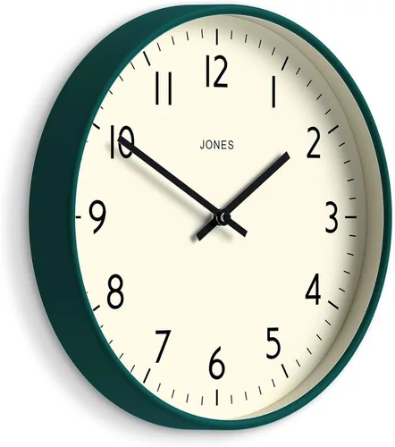 JONES CLOCKS® Reloj de pared de estudio | Estilo redondo moderno | 12 pulgadas | Verde oscuro | Números fáciles de leer | Diseño versátil para