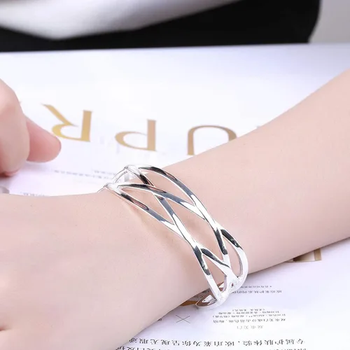 Miniatura 6 de JHWZAIY Brazalete de plata de ley 925 para mujer, brazalete abierto hueco para mujer