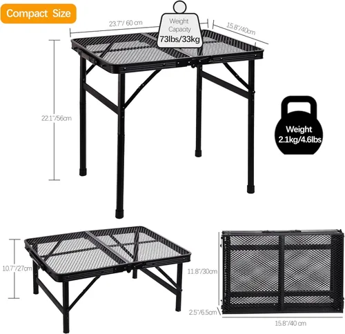 Miniatura 2 de Mesa plegable pequeña para camping, picnic, parrilla, mesa auxiliar de barbacoa de jardín, portátil, ligera, compacta, altura ajustable, mesa