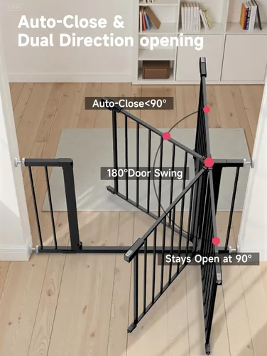 Miniatura 5 de Puerta de bebé extra ancha de 29.5-46 pulgadas para escaleras, puerta para perros para puertas, puerta de metal para mascotas con cierre automático