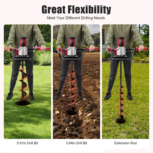 Miniatura 6 de Excavadora de agujeros para postes, 1500 W, herramientas eléctricas de excavación con 2 brocas (4 pulgadas y 6 pulgadas) para excavación de agujeros