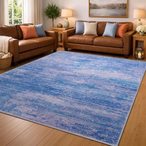 Miniatura 29 de Alfombra abstracta de 3 x 5 para sala de estar, dormitorio, entrada, color azul