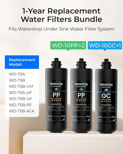 Miniatura 2 de Waterdrop TSA - Filtro de agua de repuesto de 3 etapas, repuesto para Waterdrop TSA y TSB y TSB-CM Sistema de filtración de agua de 3 etapas debajo