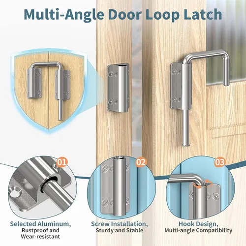 Miniatura 3 de Cerradura de puerta corredera con asa mejorada, cerradura multi-ángulo en forma de U de 2.38" para puerta corredera de granero de 90/180 grados, 1