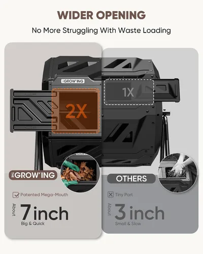 Miniatura 3 de THE GROW'ING Contenedor de compostaje actualizado de 43 galones para exteriores, compostador giratorio de montaje rápido, compostador de doble