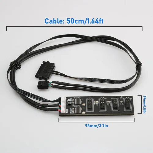 Miniatura 6 de Divisor de cabecera USB de 9 pines con cable de alimentación SATA, cable divisor USB 2.0 de 9 pines, USB macho 1 a 4 hembra, conector de extensión