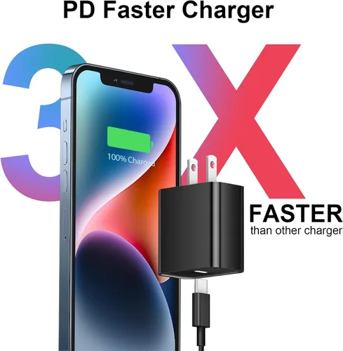Miniatura 2 de Cargador de carga rápida para iPhone 17, 16, 15, paquete de 3+3 cargadores de pared USB C de 20 W con cable de carga rápida de 6 pies compatible