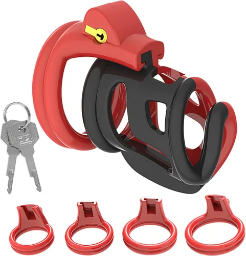 Cerradura de castidad masculina con anillos de 4 tamaños, adecuado para dispositivos de retención genitales masculinos de diferentes tamaños, jaula
