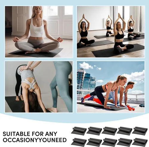 Miniatura 6 de Paquete de 10 alfombrillas de yoga a granel, 2.677 x 0.945 x 0.157 in de grosor, alfombrillas de yoga negras para niños y adultos, antideslizante