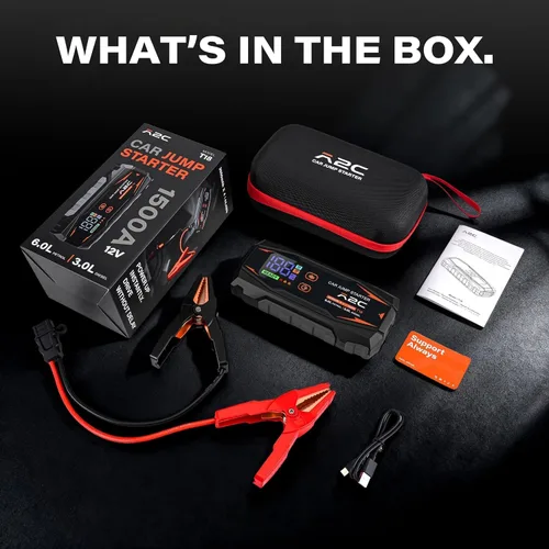 Miniatura 9 de A2C Arrancador de Coche, Caja Amplificadora de Batería de Litio de 12V, Cargador de Banco de Energía Portátil de 16800mAh, para Camión de Gasolina