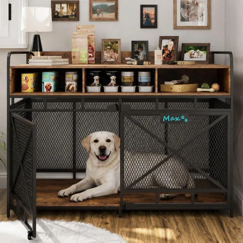 Miniatura 8 de Fulhope Muebles de Jaula para Perros, Mesa Auxiliar de Jaula para Perros de Madera Resistente de 48", Muebles de Perrera XL para Razas Grandes