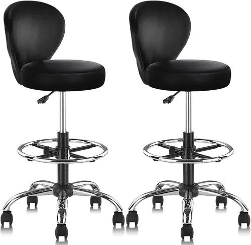 Miniatura 9 de KLASIKA Silla giratoria de dibujo con soporte trasero y reposapiés ajustable, silla de escritorio de oficina multiusos para bar, cocina, tienda
