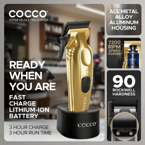 Miniatura 3 de Cocco Veloce Pro Clipper, Digital Gap Ambassador Graphene Taper Blade Profesional Clipper, Motor BLDC de alto par, totalmente metálico, inalámbrico