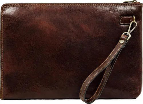 Bolso de mano de cuero para hombre, organizador de muñeca, maletín hecho a mano en Italia, resistencia al tiempo, Marrón