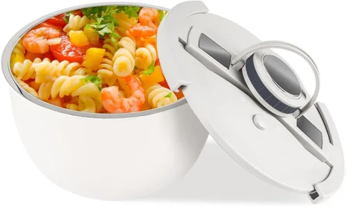 Miniatura 7 de Tazón de servir aislado de acero inoxidable de doble pared con tapa a prueba de fugas - Plato de cacerola aislado - Mantiene la comida caliente