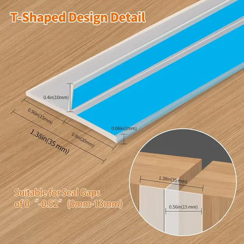Miniatura 6 de Burlete de goma en T extra grueso de 2mm, 1.38 pulgadas x 20 pies, cinta adhesiva de sellado resistente para puertas, ventanas y huecos de vidrio