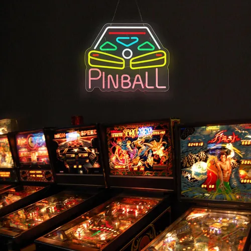 Miniatura 6 de Roouneon Pinball - Letrero de neón para decoración de pared con interruptor regulable, luz LED de neón