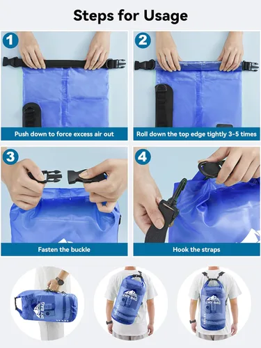 Miniatura 5 de HEETA Bolsa Seca Impermeable para Mujeres y Hombres, 5L/10L/20L/30L/40L Tapa Enrollable Bolsa de Almacenamiento Seca Ligera Mochila con Funda