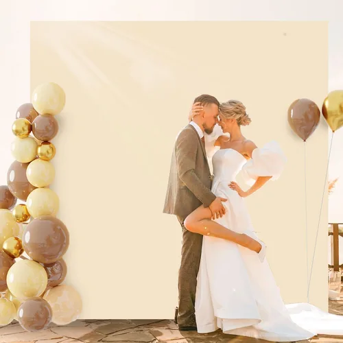 Miniatura 4 de FOTSHARER Cubierta de arco de color beige cuadrada de 6.6 x 6.6 pies, fundas de arco de globos de elastano, telón de fondo elástico para baby