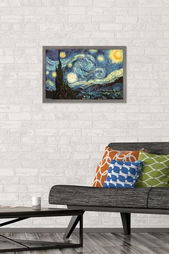 Miniatura 2 de Trends International Póster de pared The Starry Night de Vincent van Gogh, 14.725 x 22.375 pulgadas, versión enmarcada de madera de granero