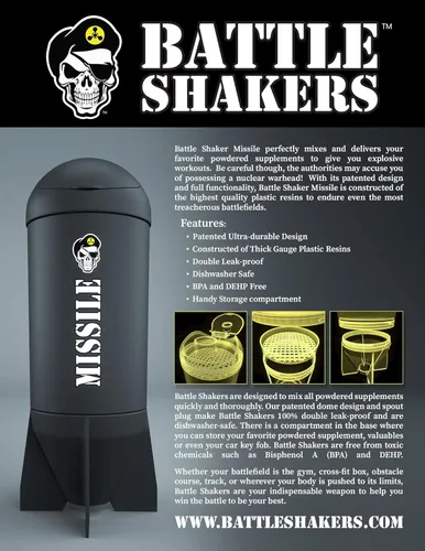 Miniatura 7 de Missile - Botella agitadora con temática militar, taza de proteína a prueba de fugas con compartimento de almacenamiento, mezcla de polvos